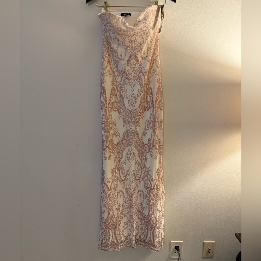 Jump Apparel Ivory and Rose Gold Formal Dress